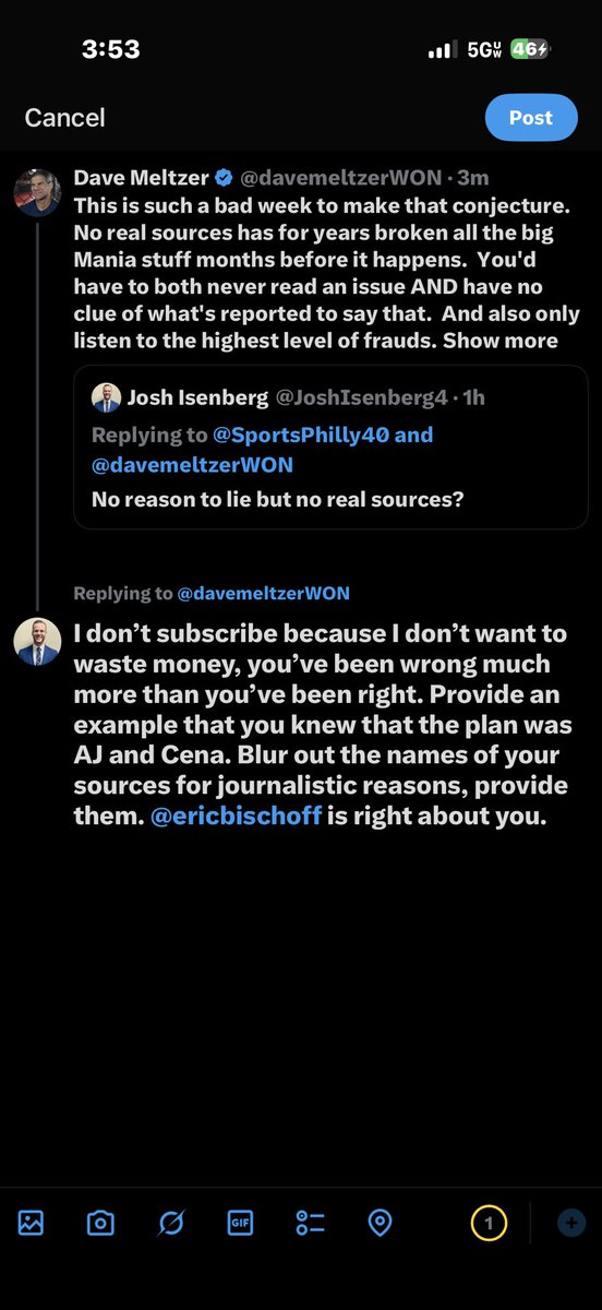 Dave Meltzer blocked me before I could send this… what a sad man <a href="/EBischoff/">Eric Bischoff</a>