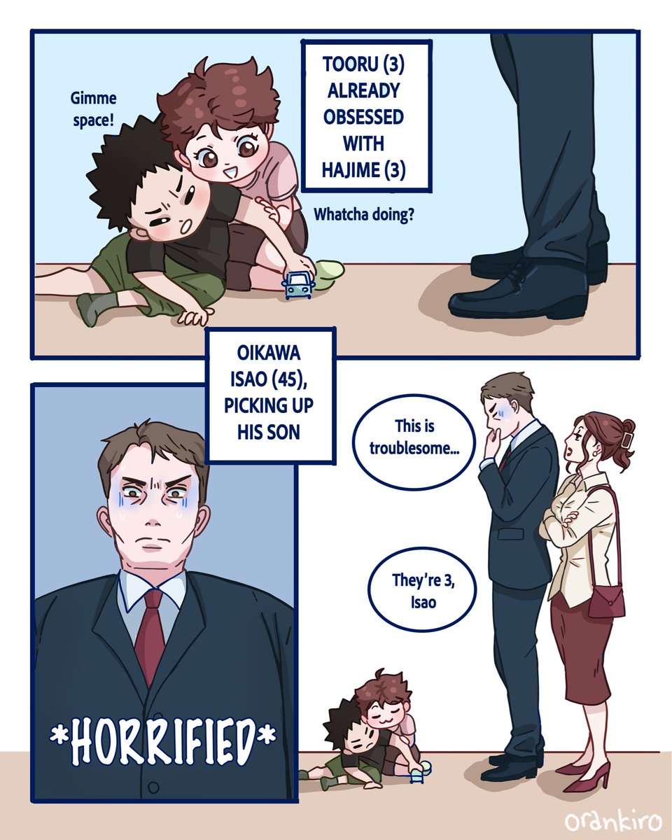 orankiro's tweet photo. toddler iwaoi in an omegaverse au <3

in this au, secondary genders are discovered already upon birth. omega toddlers tend to be very clingy while alpha toddlers are more territorial

#iwaoi #岩及 https://t.co/sAexPehrkr