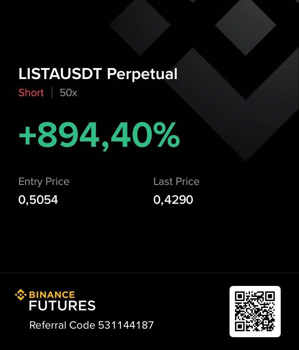 Hs6kj's tweet image. 👑 أرباح قناة VIP 👑

❤️‍🔥 #LISTA /USDT ❤️‍🔥

⭐️الأرباح: 894.40$ 💵
⏱ المدة: 55 د⌛️
لا تفوت الصفقات القادمة 👇
t.me/+ezBevQmE6D9mM…

#العملات_الرقمية #تداول #العملات_المشفرة #البيتكوين #فيوتشر #استثمار #توصيات #بيتكوين #Bitcoin #Crypto #Binance #AIart #عمان_الامارات #الرياض