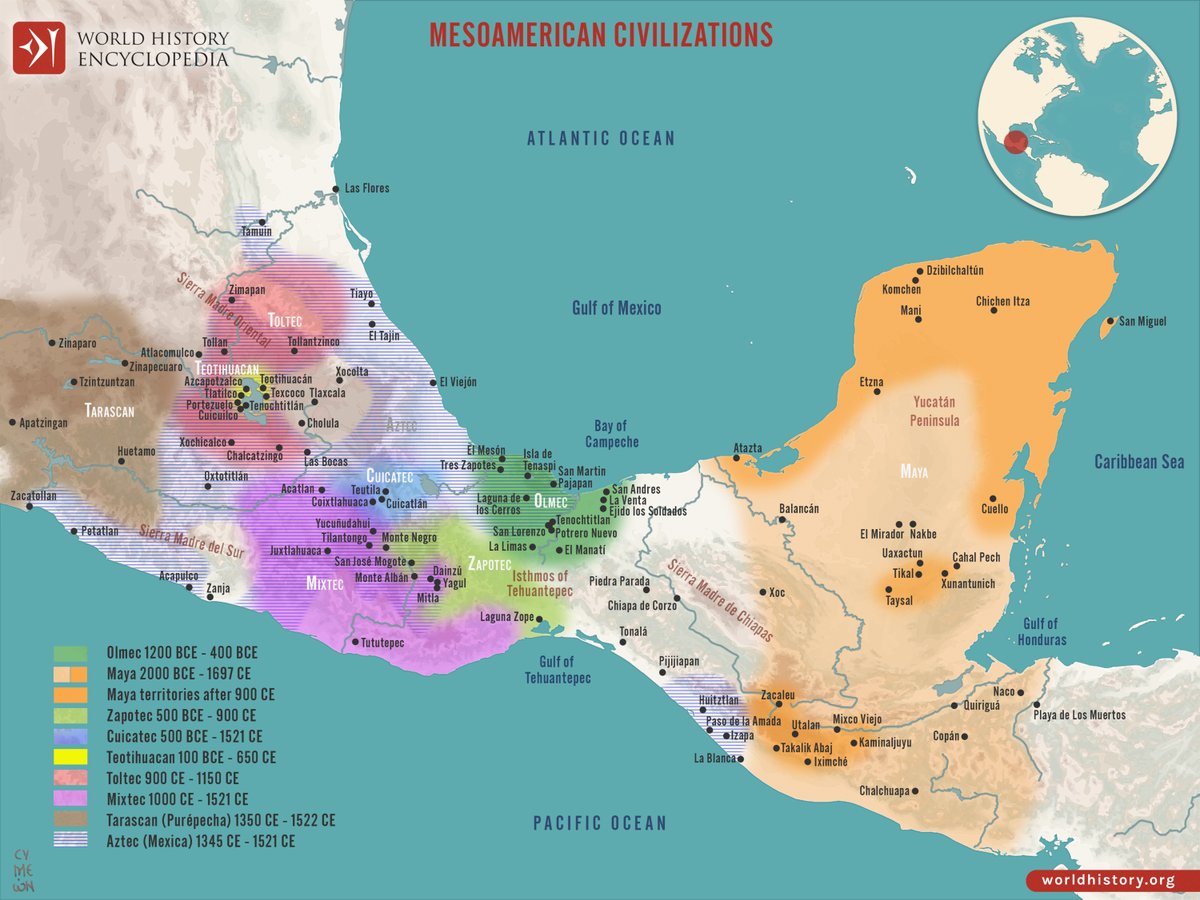 Diachronic map of major Mesoamerican civilizations across Mexico