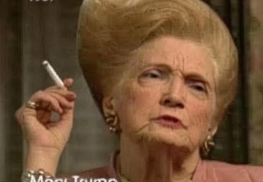 TheRealThelmaJ1's tweet image. &quot;We didn&apos;t have Tylenol when I was pregnant with Donald so we would drink vodka for the pregnancy pain.  So much vodka.&quot;

-Mary Trump