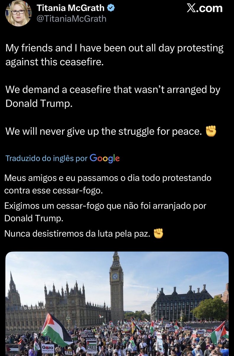 MorTony13's tweet image. A esquerda mundial entrou num jogo muito perigoso e completamente irracional.

Esta gente consegue defender a continuidade da guerra e que pessoas continuem a morrer apenas porque foi  uma paz alcançada pela mediação de Trump. 

Esta gente existe, esta gente é doida.