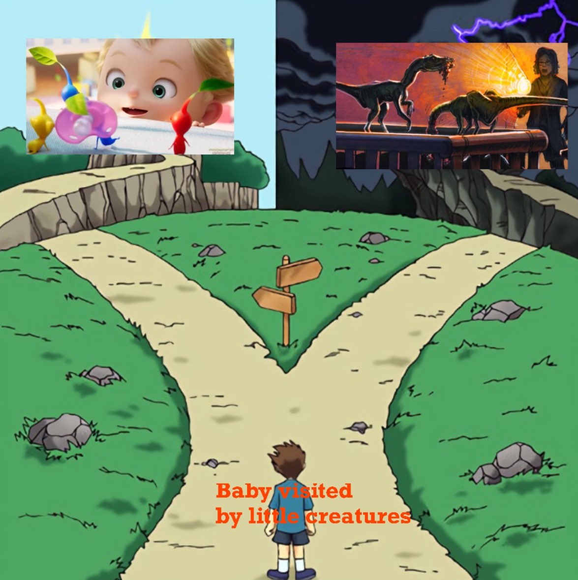 BreadlySteadly's tweet image. Nintendo’s new animation led me to create this meme #pikmin #nintendo #jurassicpark