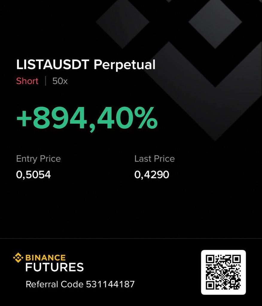 Coin_crypto99's tweet image. 👑 أرباح قناة VIP 👑

❤️‍🔥 #LISTA /USDT ❤️‍🔥

⭐️الأرباح: 894.40$ 💵
⏱ المدة: 55 د⌛️
لا تفوت الصفقات القادمة 👇
t.me/+ezBevQmE6D9mM…

#العملات_الرقمية #تداول #العملات_المشفرة #البيتكوين #فيوتشر #استثمار #توصيات #بيتكوين #Bitcoin #Crypto #Binance #AIart #عمان_الامارات #الرياض