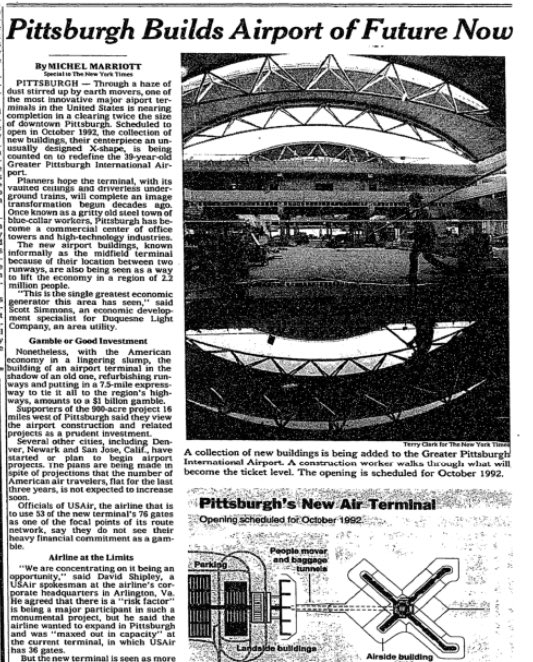 chrisbriem's tweet image. Old is always new again in Pittsburgh (NYT: November 12, 1991 - Pittsburgh Builds Airport of the Future Now)