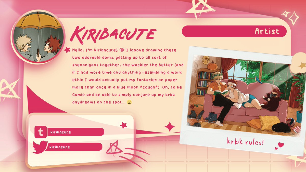 💭 CONTRIB INTRO #30

Artist <a href="/kiribacute/">Kiribacute</a> is here and she brought domestic KRBK to the party! 🧸 Irene can paint a cozy scene like a master. She enjoys a side of comedy with her romance, and that's exactly what her comic for this zine delivers!