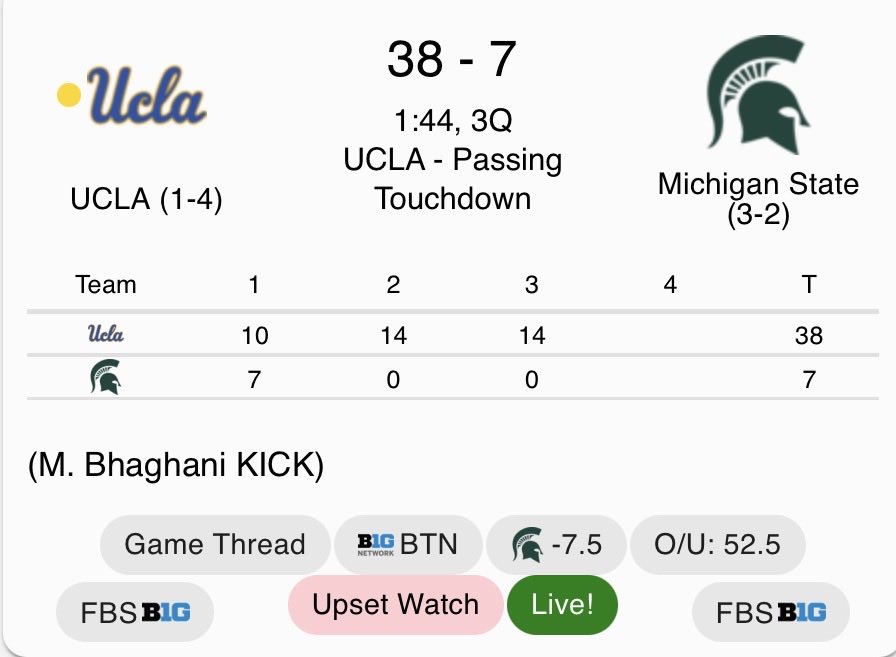 RedditCFB's tweet image. Jonathan Smith’s name has been mentioned for the UCLA job. After getting boat raced by UCLA at their own homecoming, it’s unclear if Michigan State will still want him.