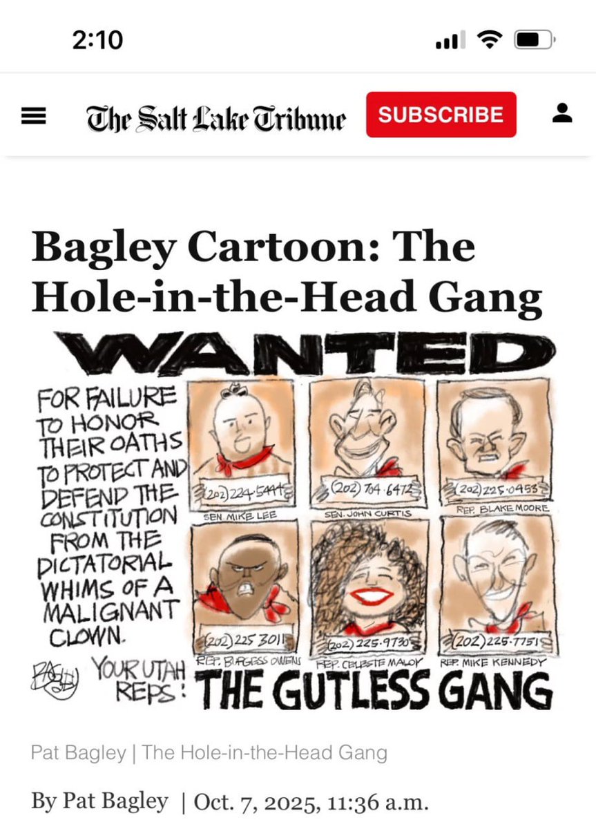 Mike Schultz (@mschultz_12) on Twitter photo The Salt Lake Tribune continues to sensationalize stories, twist facts, and publish content that crosses every line of decency. This recent cartoon is disgusting, reckless, and sad.
At a time when we desperately need trust, honesty, and civility in our society, the Tribune The Salt Lake Tribune continues to sensationalize stories, twist facts, and publish content that crosses every line of decency. This recent cartoon is disgusting, reckless, and sad.
At a time when we desperately need trust, honesty, and civility in our society, the Tribune