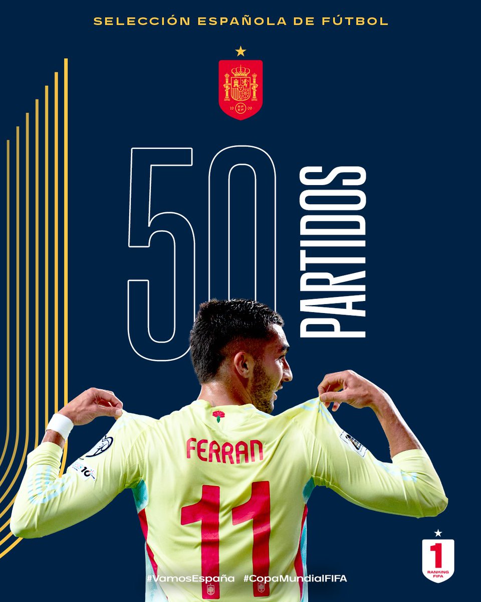 SEFutbol's tweet image. Cifra redonda para nuestro 🦈.

🔝 𝟱𝟬 𝗽𝗮𝗿𝘁𝗶𝗱𝗼𝘀 con la @SEFutbol.

👏 ¡𝗘𝗻𝗵𝗼𝗿𝗮𝗯𝘂𝗲𝗻𝗮, @FerranTorres20!

🇪🇸🆚🇬🇪 | 0-0 | 1&apos;

#VamosEspaña | #CopaMundialFIFA
