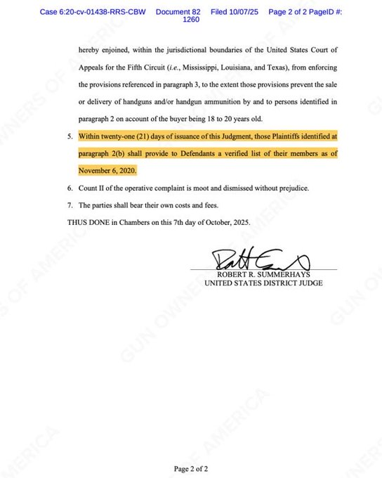 TheWarMonitor's tweet image. The Trump admin is backing a court order that forces Second Amendment groups to hand over their membership lists, effectively identifying gun owners by name and opening the door to a potential registry.