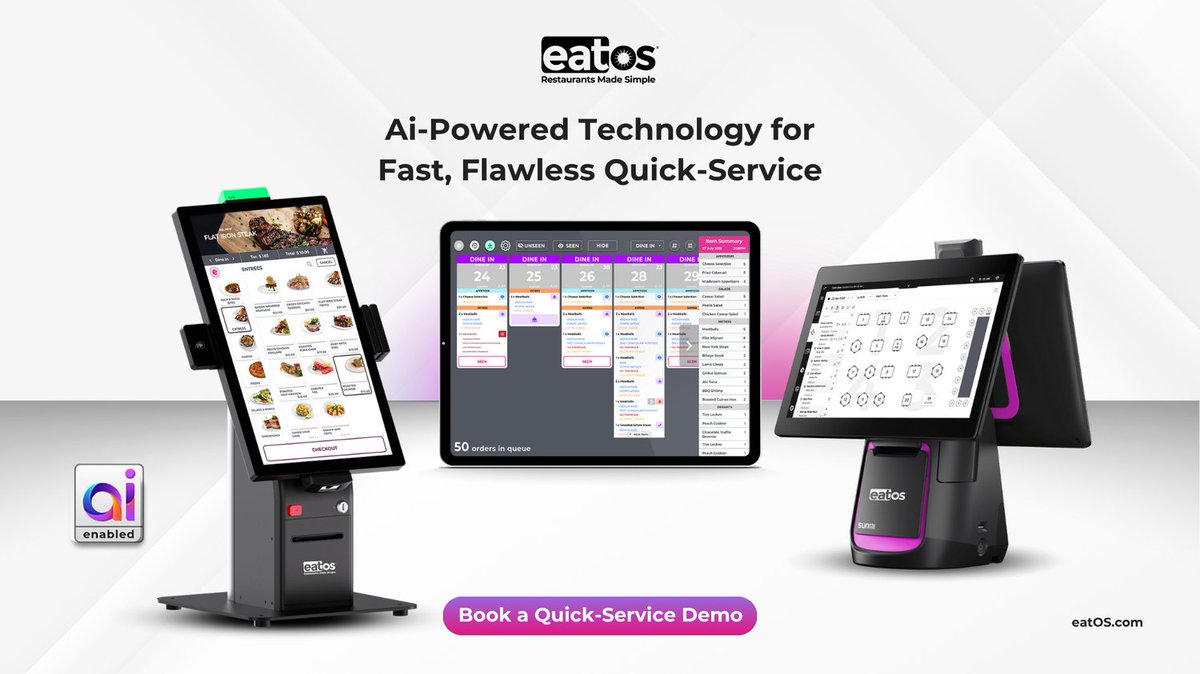myeatos's tweet image. Run your restaurant with speed and precision. Combine AI intelligence with next-gen Point of Sale - keep orders accurate and guests happy.

Book a Quick-Service Demo @ eatos.com/bookademo

#OrderOS #eatOS #FutureofRestaurantTechnology #RestaurantsMadeSimple