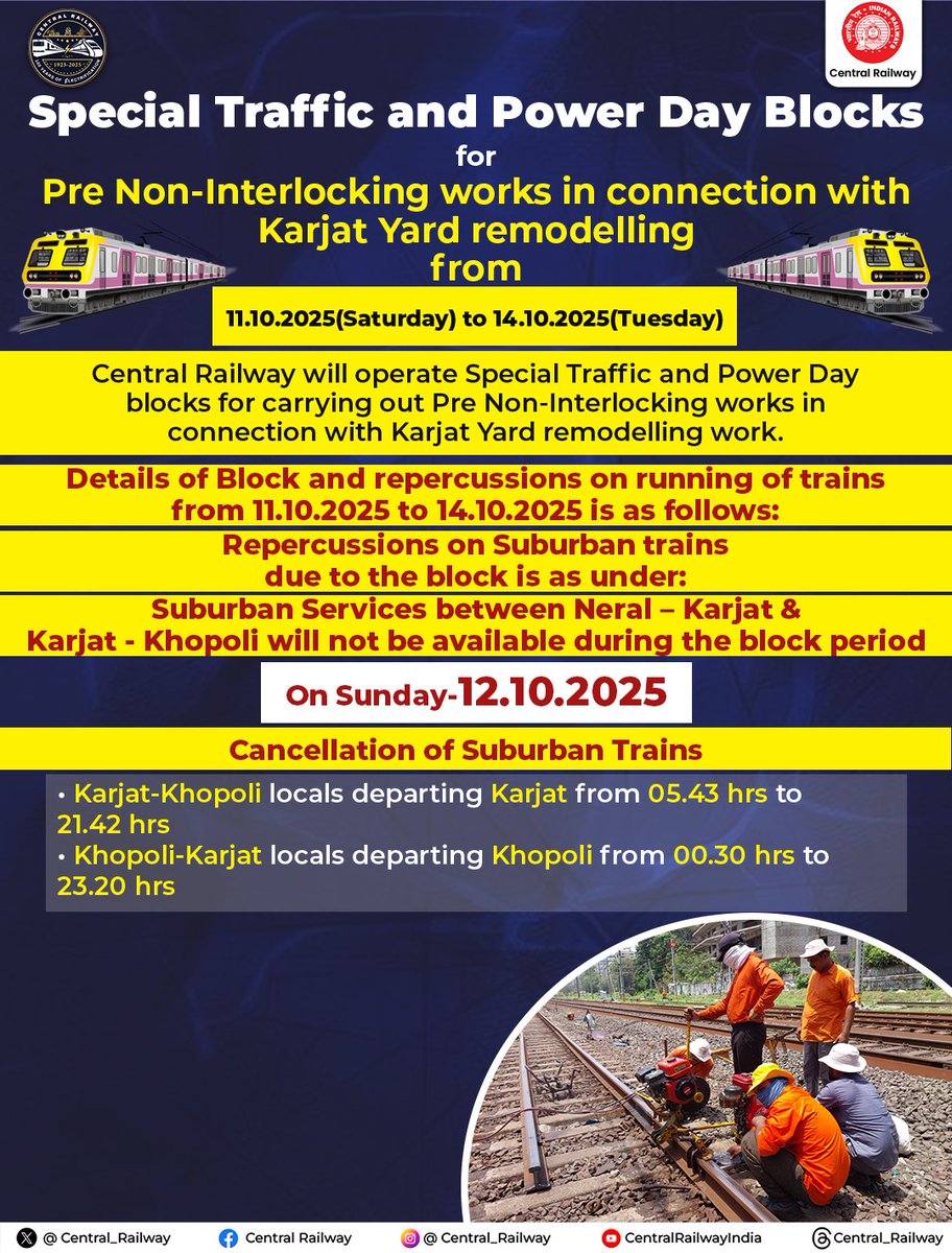Central_Railway's tweet image. Passengers are advised to check train status and plan their journey accordingly. 🙏

#CentralRailway #TrafficBlock   #RailwaysUpdate