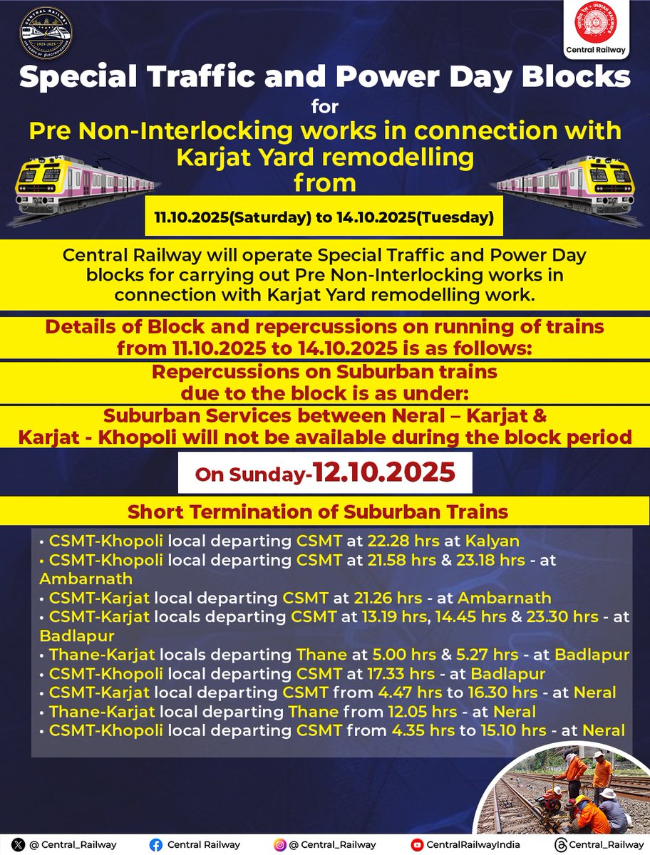 Central_Railway's tweet image. Passengers are advised to check train status and plan their journey accordingly. 🙏

#CentralRailway #TrafficBlock   #RailwaysUpdate