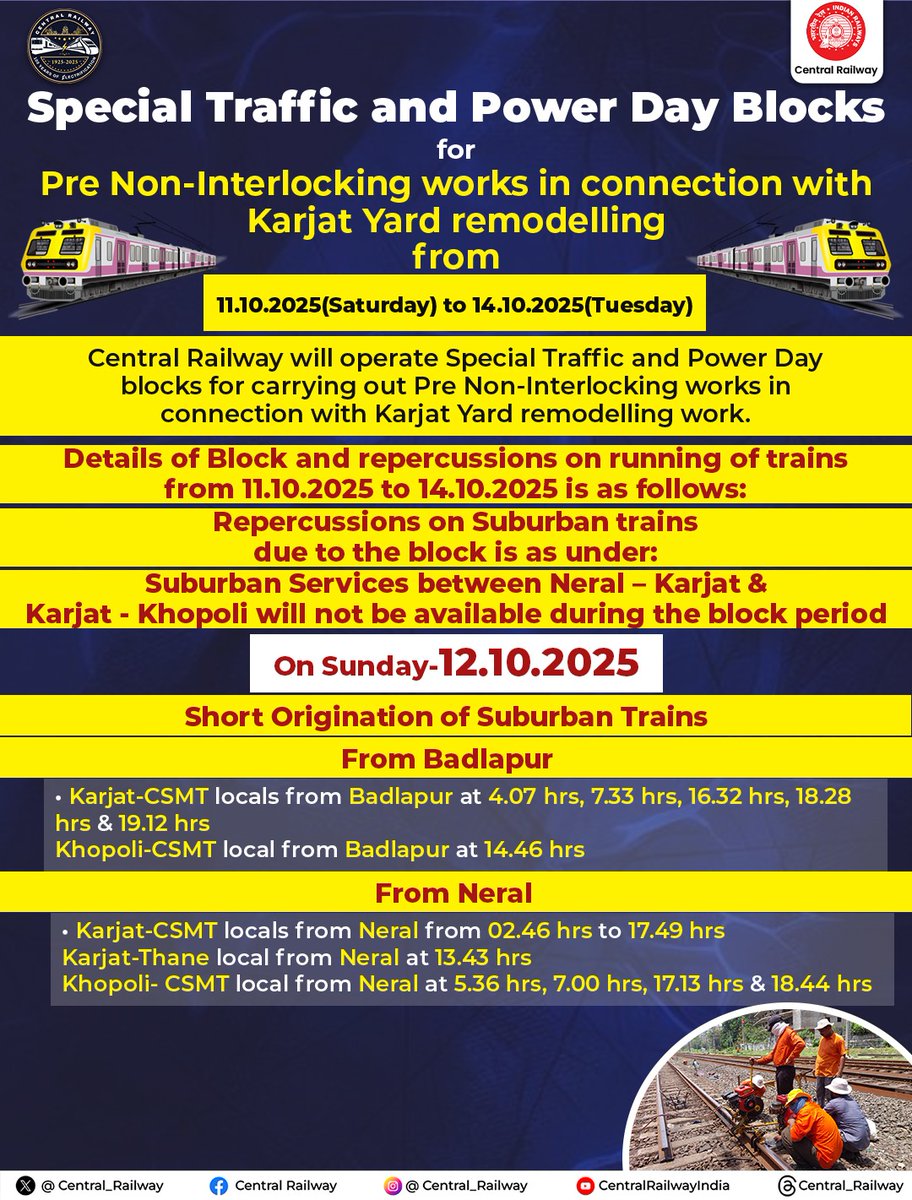 Central_Railway's tweet image. Passengers are advised to check train status and plan their journey accordingly. 🙏

#CentralRailway #TrafficBlock   #RailwaysUpdate