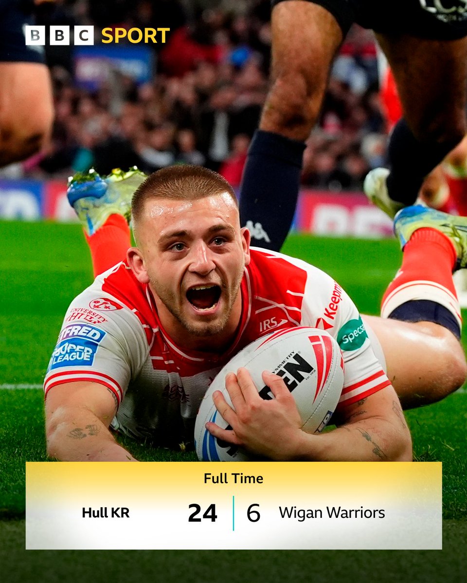 BBCRMsport's tweet image. History made in the Grand Final. 🏆
Hull KR win their first Super League trophy.
📞 Wigan fans what went wrong? Have your say on 0800 218 22 55
📻 Full reaction on 95.1FM | DAB and @BBCSounds
#BBCRL #WWRL