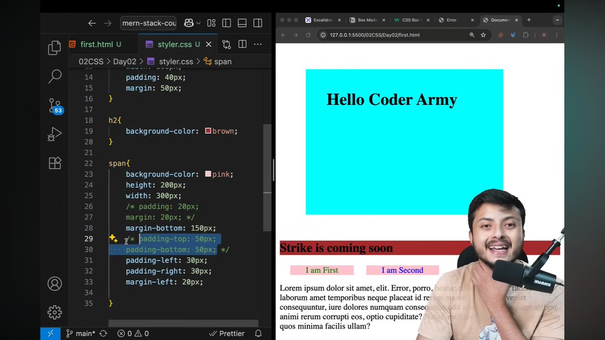sohamm_shinde's tweet image. Day 8 #WebDev: If your layouts are breaking, you need the Box Model fix! 📦
The Universal Rule: Add this to your CSS for predictable sizing:
{ box-sizing: border-box; }
This ensures Padding and Border don't unexpectedly grow your elements.
#CSSLayout #CodingTips #CoderArmy