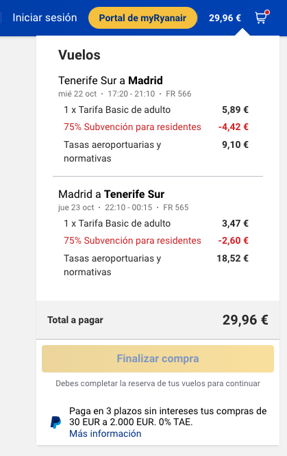 idafegonzalez's tweet photo. Cuando el servicio te lo da @Ryanair_ES,
pero el sablazo te lo mete el Estado.

Sin tasas, el vuelo costaría 2,34 € (o 9,36 € sin descuento de residente).

Pero termino pagando 2,34 € a Ryanair
y 27,62 € al Estado español.

El atraco no necesita más explicación. 💸