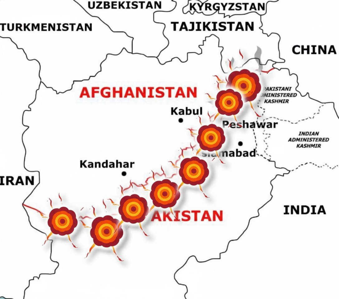 TrumpUpdateHQ's tweet image. BREAKING 🚨

The Afghan Taliban have launched attacks against Pakistan at these points along the border.
