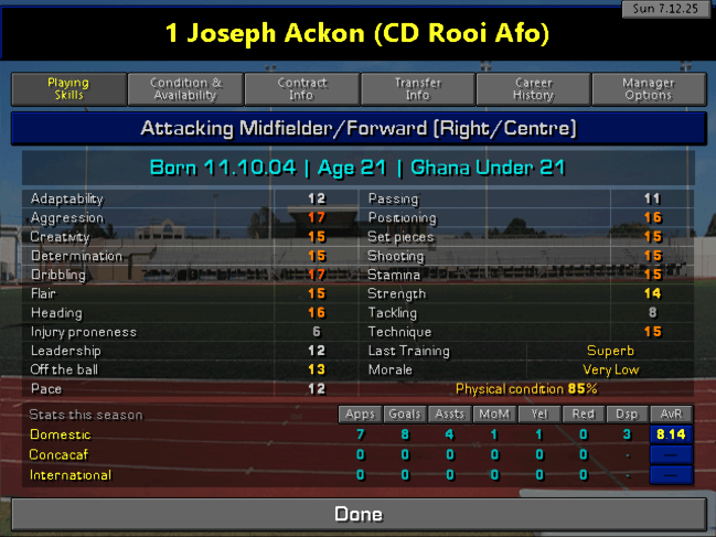 Aruban adventure continues in S2. Our two 40-goal strikers from last year are sold to support our finances and make space for young guns such as striker Sane and Ackon - who are clear step ups from the old gang.