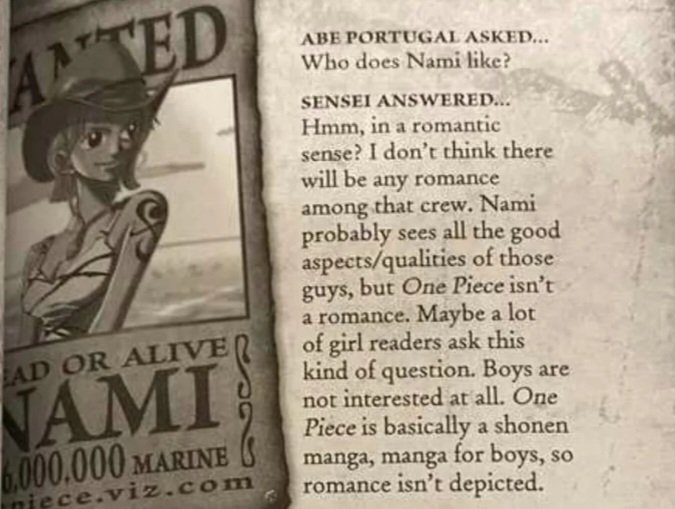 Shamrockj's tweet image. Oda already said no romance between the Straw Hats. Pack it up Lunami, Sanami, Zorobin, Frobin fandoms 💅 Don’t dream and create unnecessary posts, don’t waste your time😭 💀
#ONEPIECE #luffy #zoro #sanji #nami #robin #franky