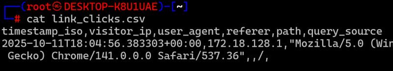 🔒 نقرة واحدة تكفي — ماذا يكشف الرابط عنك؟

صورة شاشة تُظهر سجل نقرات على رابط (CSV) يحتوي أعمدة مثل: timestamp_iso, visitor_ip, user_agent. 
هذه البيانات التي تُجمع عند النقر ليست مجرد أرقام، بل أدوات قد يستغلها المهاجمون لـ:
معرفة موقع أو شبكة الضحية عبر عنوان الـ IP.
تحديد