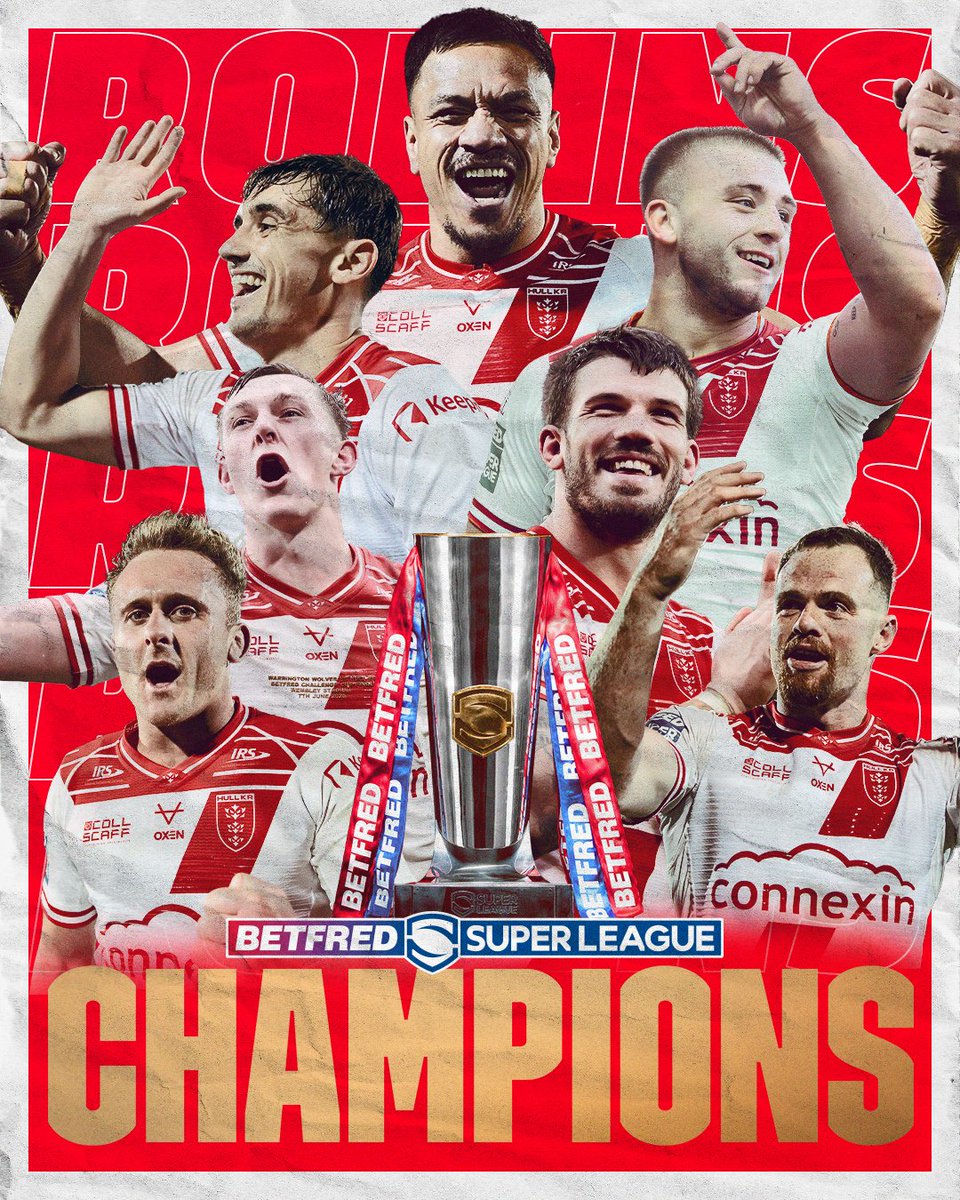 SuperLeague's tweet image. Big FOUR, NO MORE! 😤

@hullkrofficial are your 2025 @Betfred #SuperLeague Champions, which means there is a brand-new name on the trophy for the first time in 21 years! 🙌
