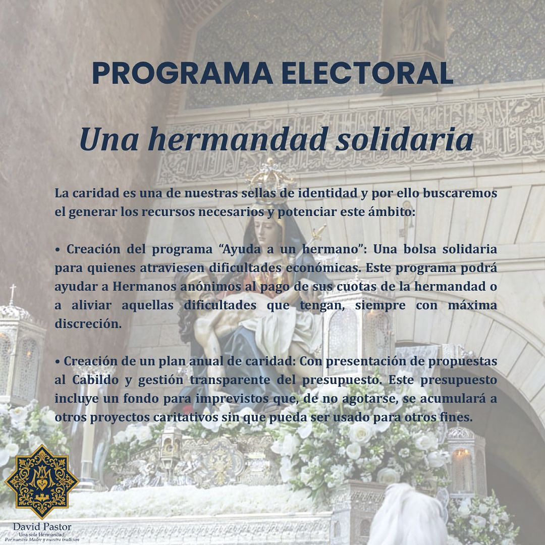 alhambradp's tweet photo. La caridad es parte esencial de nuestra identidad. Impulsaremos nuevas iniciativas para apoyar a quienes más lo necesitan.
Porque una hermandad también se mide por su compromiso con los demás.
#ProgramaElectoral #Alhambra #Hermandad https://t.co/ZQdePyEAoY