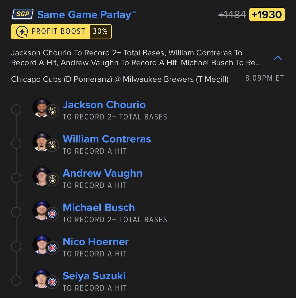 sean_incredible's tweet image. - My @OdeezyFbaby play of the night. Winner-take-all game 5.
Brewers vs Cubs…
#MLB
#ThisIsMyCrew
#BeHereForIt
#MLBPlayoffs
@Playbook FD