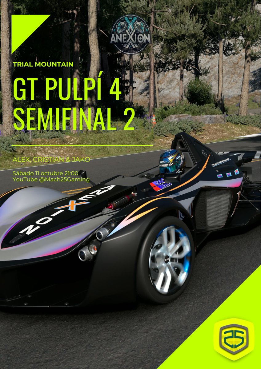 #GTPulpí 4 de <a href="/Mach25Gaming/">Mach25 Gaming</a> y <a href="/AGarnata/">Alejandro Garnata</a>

Semifinal 2

En breve empezamos! Vamos a por ello!