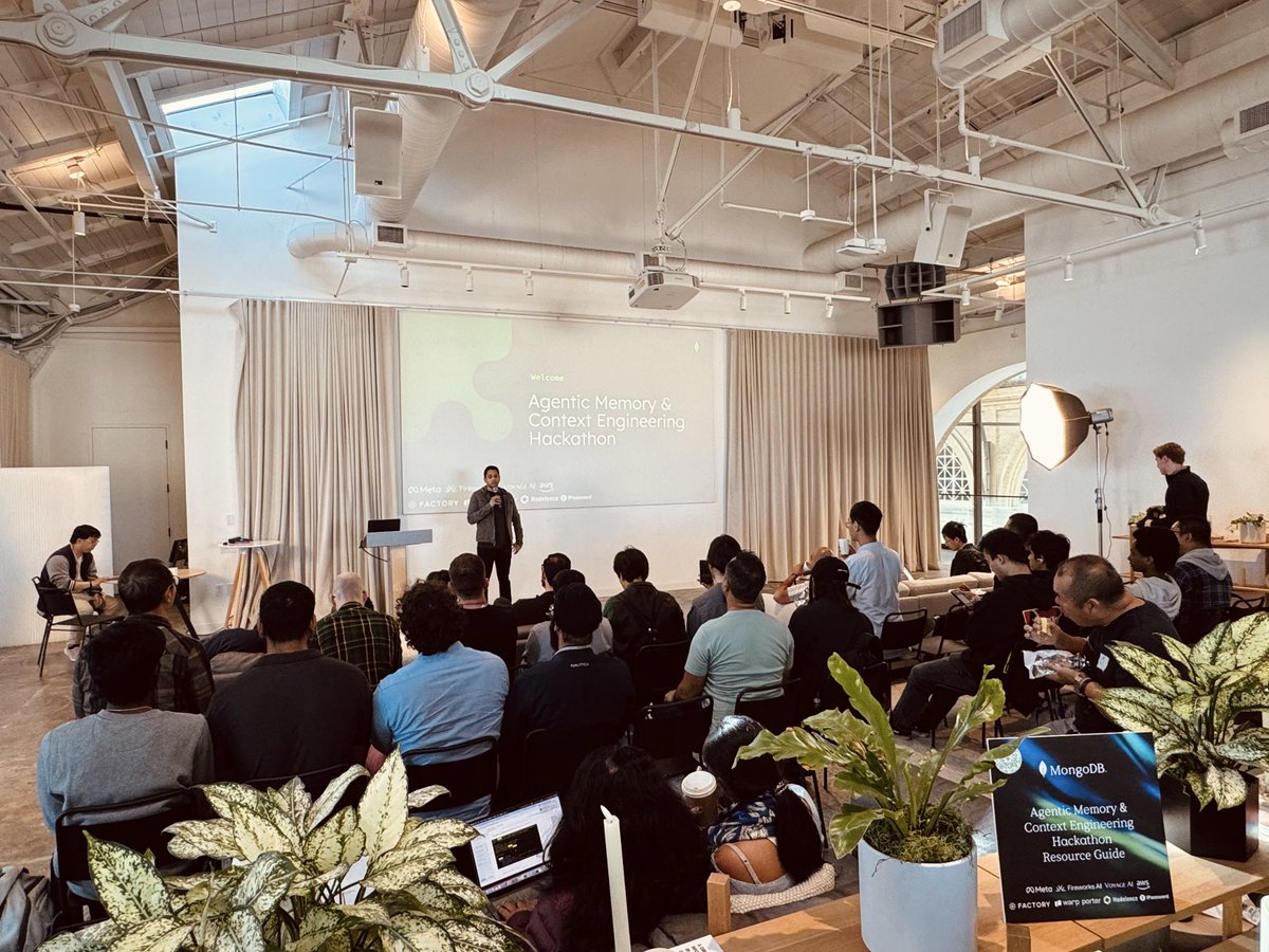 pyramation's tweet image. At the Agentic Memory &amp;amp; Context Engineering Hackathon hosted by @MongoDB as part of #SFTechWeek. Working with partners like @Meta, @1Password and others to advance context engineering and memory for AI agents 🚀