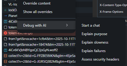 samthefirst's tweet photo. Chrome now have a "Debug with AI" option, sounds crazy https://t.co/EVW06XiB16