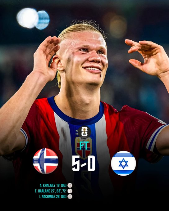 derradjihafid's tweet photo. في موقفٍ تاريخي ضمن تصفيات كأس العالم، حقق المنتخب النرويجي فوزًا ساحقًا بخمسة أهداف على منتخب البلد المتهم بارتكاب جرائم إبادة جماعية، في مباراةٍ تزينت فيها مدرجات ملعب أوسلو بأعلام فلسطين 🇳🇴🇵🇸.

وكان الاتحاد النرويجي لكرة القدم قد أعلن في وقتٍ سابق عن تخصيص عائدات المباراة لدعم جهود الإغاثة في غزة، في خطوةٍ لاقت ترحيبًا واسعًا.
وفي الوقت ذاته، شهدت شوارع مدينة أوسلو الهادئة مظاهرات واحتجاجات حاشدة مؤيدة لفلسطين، عبّر خلالها المتظاهرون عن تضامنهم مع الشعب الفلسطيني ودعوتهم لوقف العدوان على غزة.