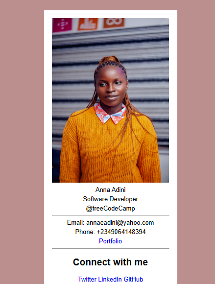annaadini_dev's tweet photo. Working on my business card project today on freeCodeCamp — every line of code gets me closer to becoming a better developer. 💪💻 #freeCodeCamp #CodingJourney https://t.co/2hHrhfsBHN