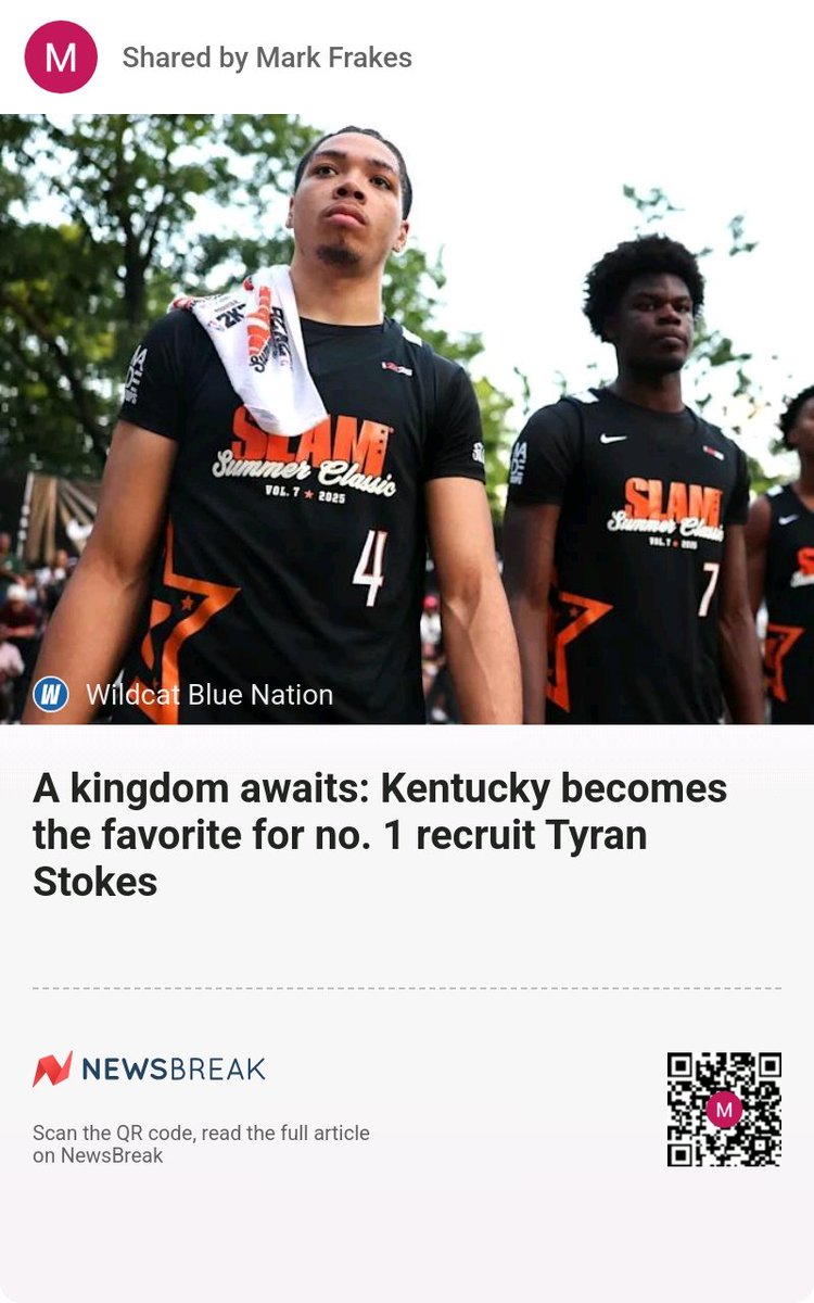 mfrakes55's tweet image. A kingdom awaits: Kentucky becomes the favorite for no. 1 recruit Tyran Stokes #Kentucky #Recruiting #Marketing #Basketball
share.newsbreak.com/fen1g2ab