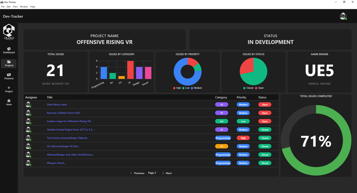 QuadInteractive's tweet image. Updated our Java RESTful API, React and PostgreSQL Database Web App to a Desktop Application using Electron and Fluent UI. We can now use it to track issues and bugs/errors for current VR Game in dev and other future game projects.
#gamedev #indiegame #VR #VRGame #UE5…