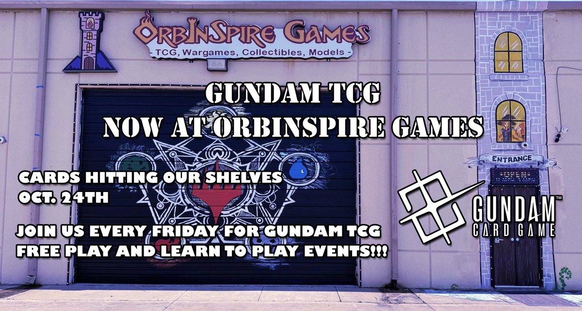 OrbInSpireGames's tweet photo. We at OrbInSpire Games welcome Gundam TCG players to join us for Friday Gundam Night! We have learn to play event for new and veteran players to grow the community. We have instructions and learn to play decks ready 
#gundam #gundamtcg #gunpla #GundamCardGame #bandainamco https://t.co/nvhyIbdxrS