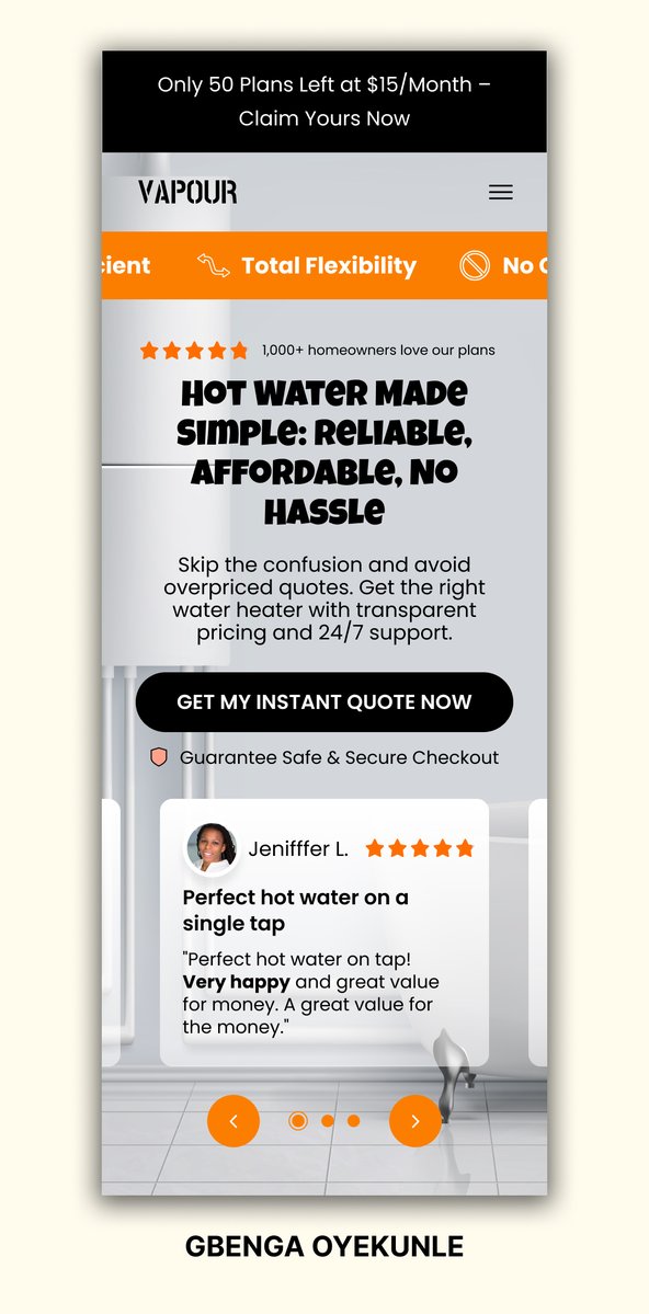 oyega001's tweet image. Great landing pages build trust in seconds. That&apos;s the core idea behind this above-the-fold design.
1. Build Immediate Trust
2. Communicate Value Instantly,
3. Reduce Friction 

#uiux #conversionoptimization #figma #webdesign #digitalmarketing #shopify #saas