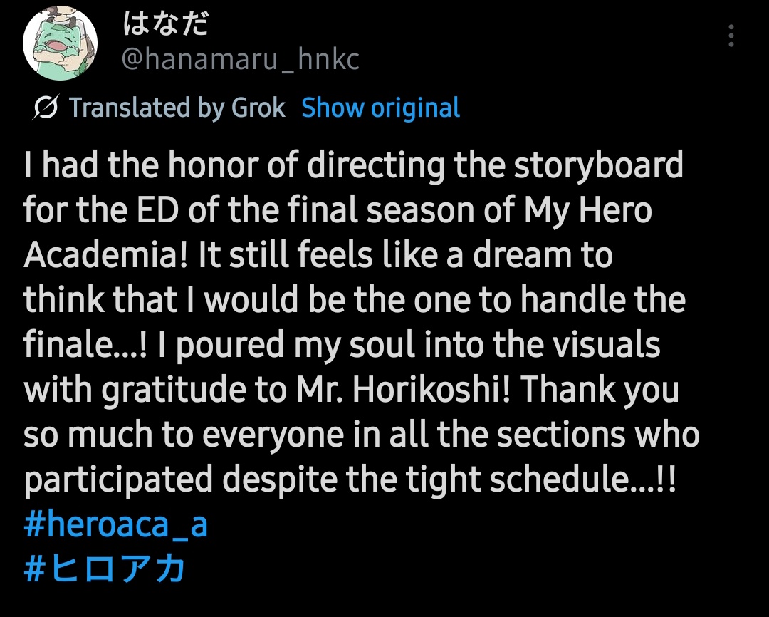 IBWalker_'s tweet image. What makes this ED even more special to me is that the director and storyboarder of this ending, Hanako Ueda is a big MHA fan who always to work on the series, so happy that she was finally able to fulfill her wish

MHA is truly a special series man ❤️❤️❤️