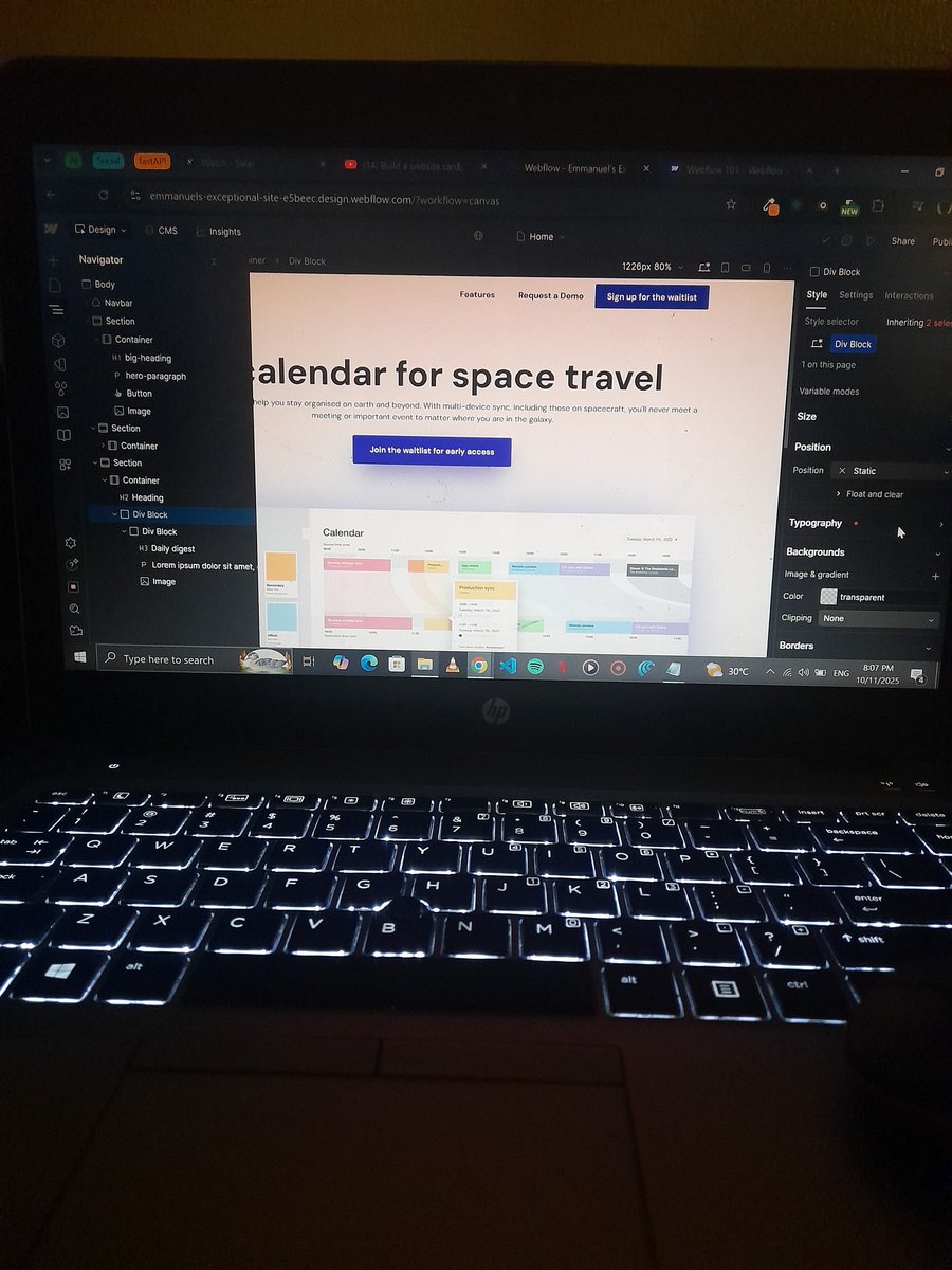 Day 1 on Webflow and wow, this design stuff isn't easy for a beginner like me 😂😂