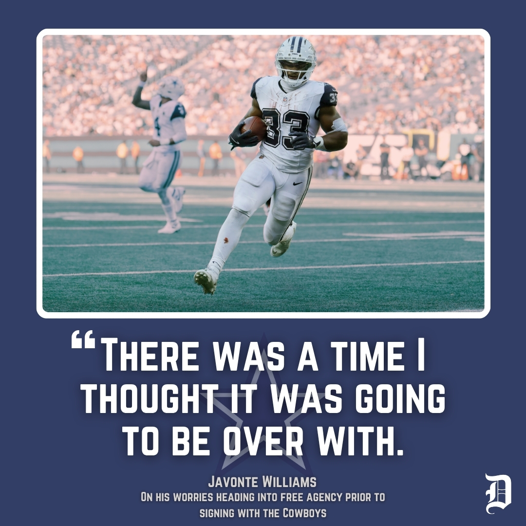 dmn_cowboys's tweet image. After a torn ACL in Denver and two underwhelming years post-injury, Javonte Williams was worried about the future of his career entering free agency. Then he landed in Dallas and found a starring role🏈⭐

@JoeJHoyt | #CowboysNation

Story:
dallasnews.com/sports/cowboys…