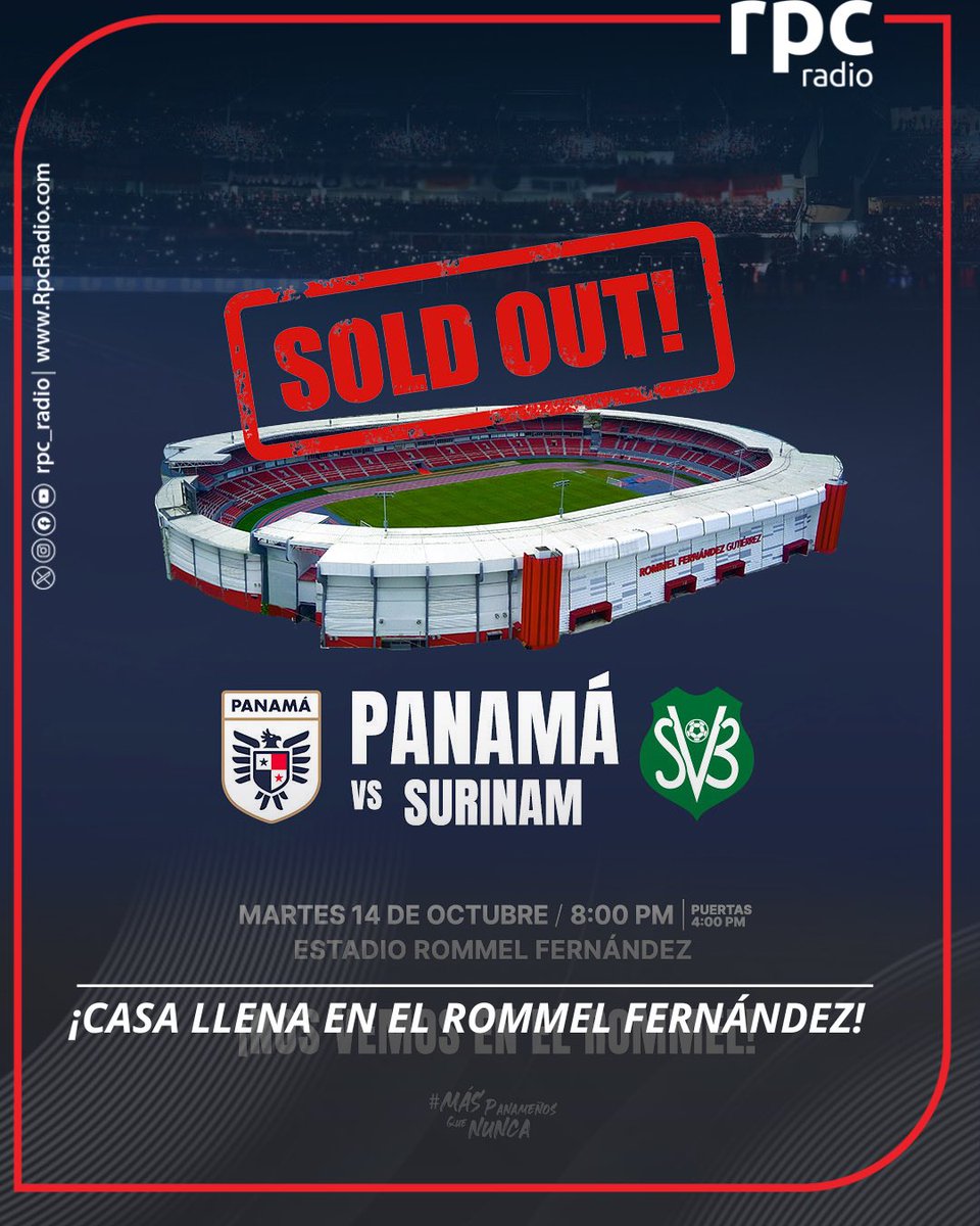 rpc_radio's tweet image. La @fepafut anunció que los boletos para el partido Panamá 🇵🇦 vs Surinam 🇸🇷 están totalmente agotados.

#RPCRadio