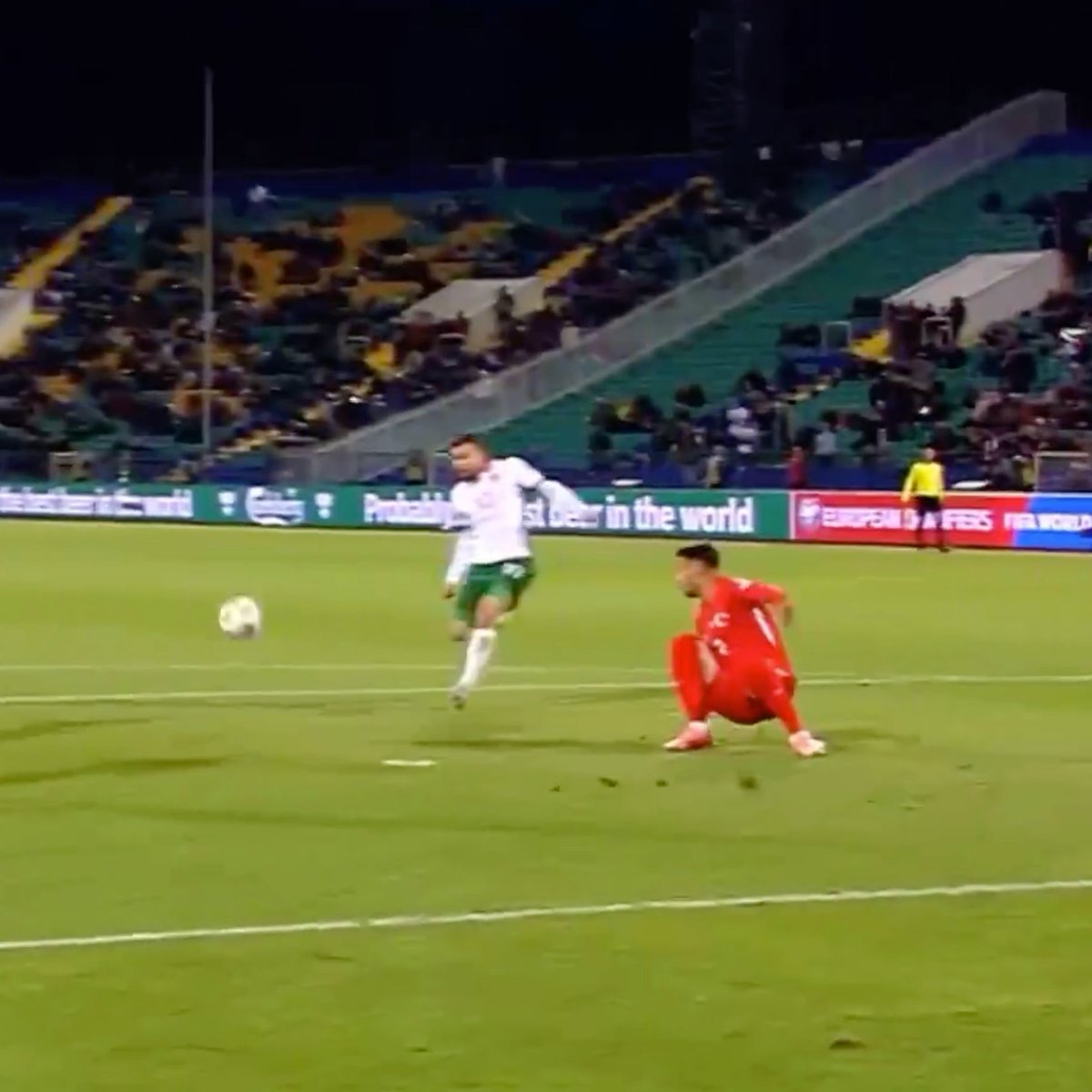 TrollFootball's tweet image. He slipped, got back up like a hero, only to get hit in the face by the ball and score an own goal 😭