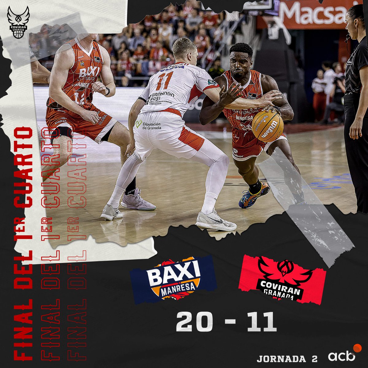 1Q || Final del primer cuarto.

🆚 <a href="/BasquetManresa/">BAXI Manresa</a> 20.
❤️ <a href="/Coviran/">Covirán</a> Granada 11. 
📍 Nou Congost.
🏆 Liga Endesa.

#ContigoFundación
