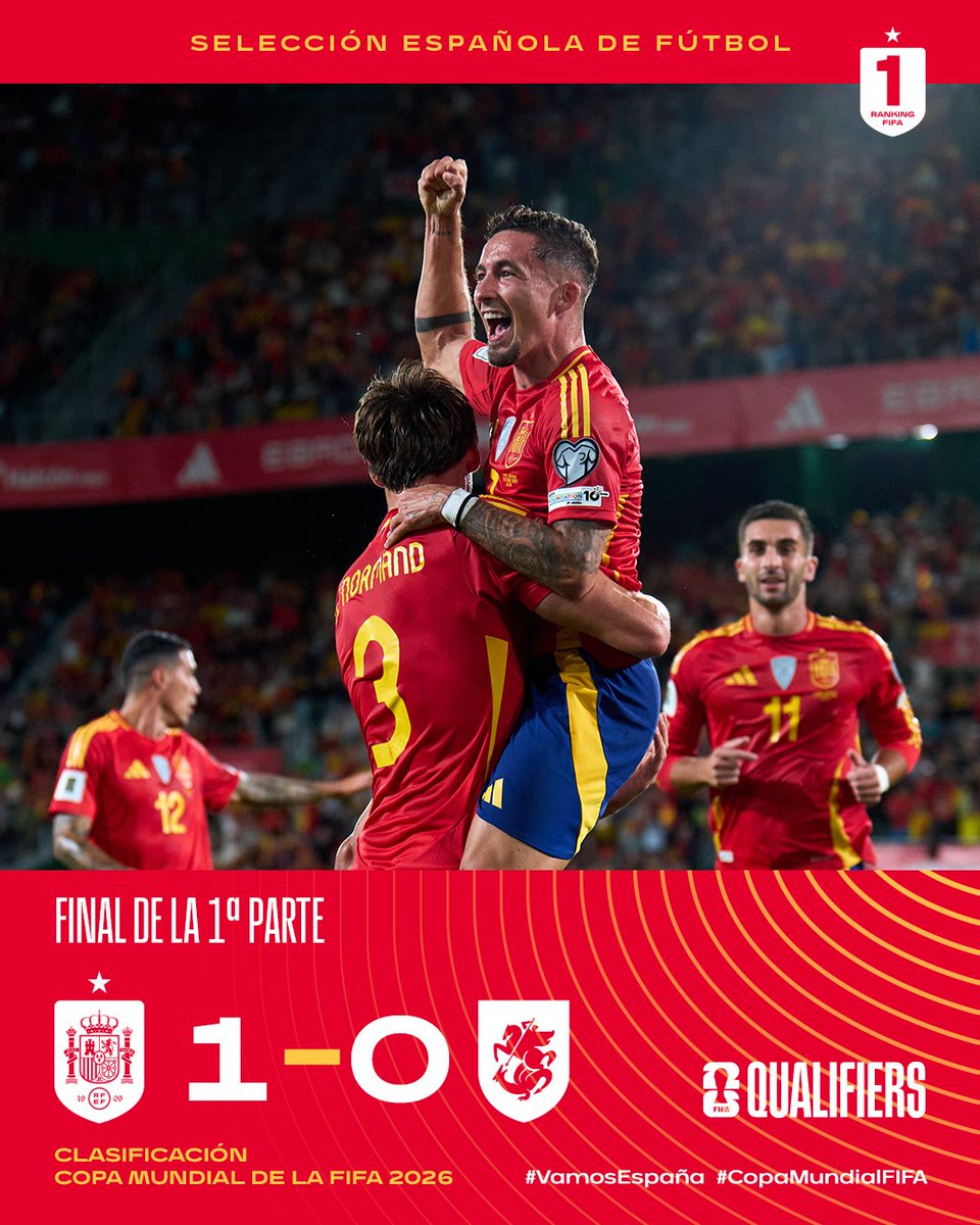 SEFutbol's tweet image. 👏 Nos vamos a vestuarios con ventaja.

🇪🇸🆚🇬🇪 | 1-0 | 45+3&apos;

#VamosEspaña | #CopaMundialFIFA