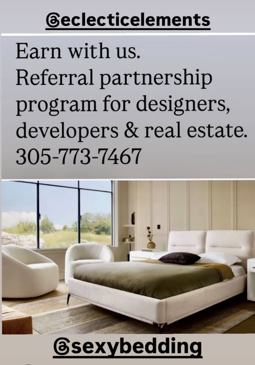 Earn with Eclectic Elements &amp; Sexy Bedding.
We collaborate with designers, developers, and real estate professionals through our exclusive referral partnership program  helping you furnish, transform, and elevate any space with ease.

From homes and hotels to investment projects.