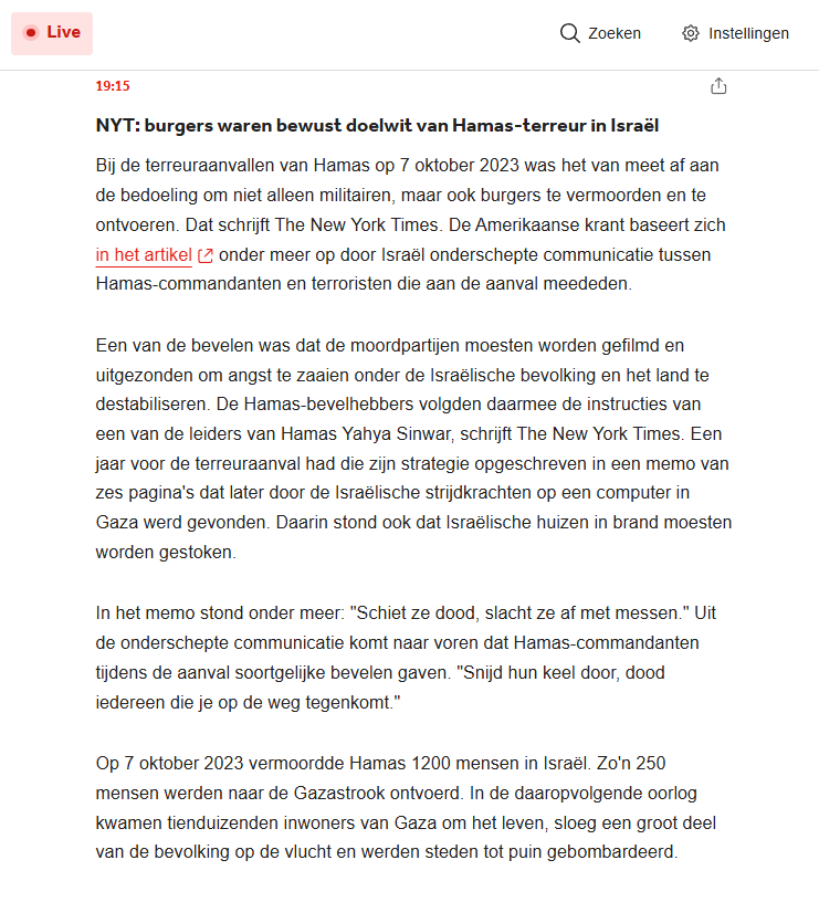 Twee jaar na dato is de <a href="/nytimes/">The New York Times</a> (en dus de NOS) er ook achter dat de terreur van 7 oktober specifiek gericht was op burgers.
Mss kunnen de NOS-journalisten alsnog die videobeelden gaan bekijken die ze eerder niet wilden zien.🙄
nos.nl/collectie/1395…