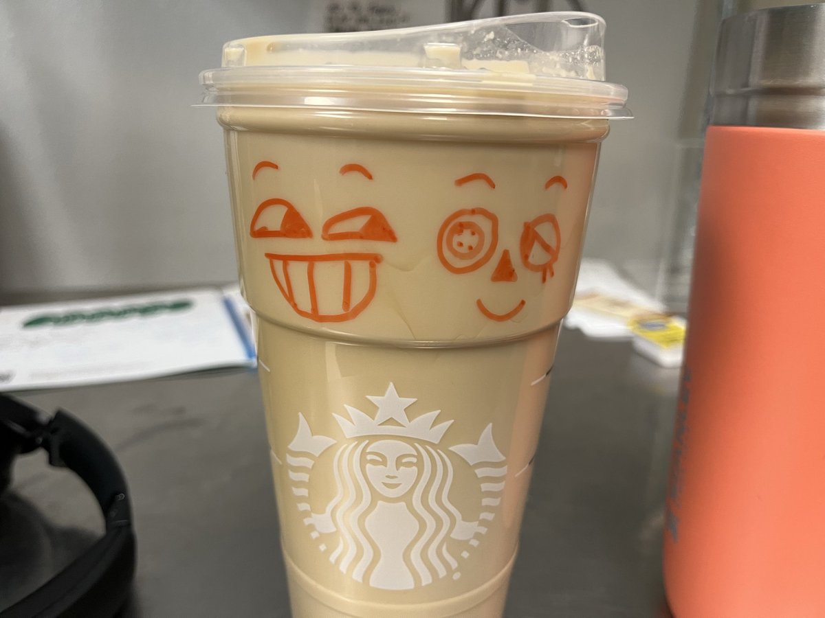 #bunnydoll art I drew on my cup of coffee after finishing work lol