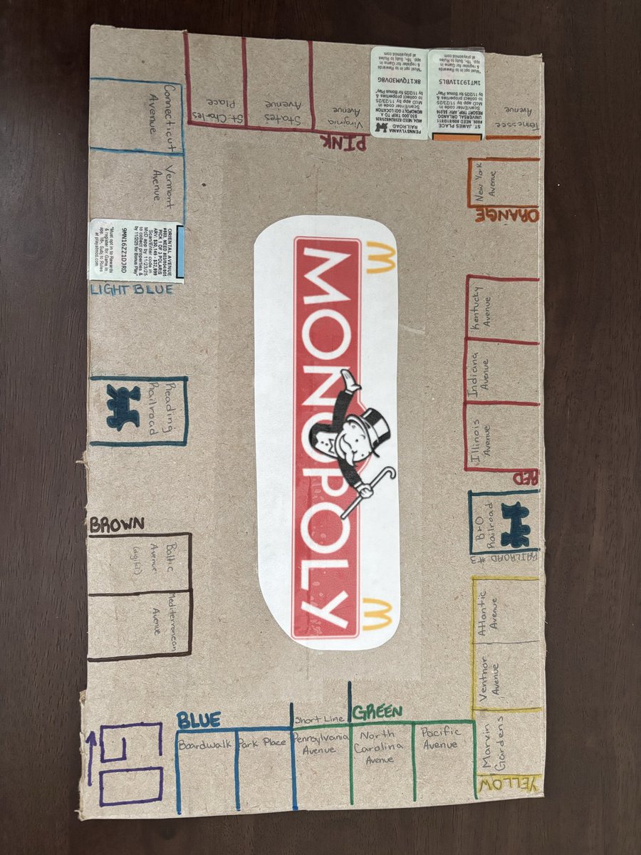ManuelJr2012's tweet photo. @McDonalds 

My wife and I created our own version of the Monopoly board to play your game! What do y’all think? https://t.co/Mg6DcBB2sw