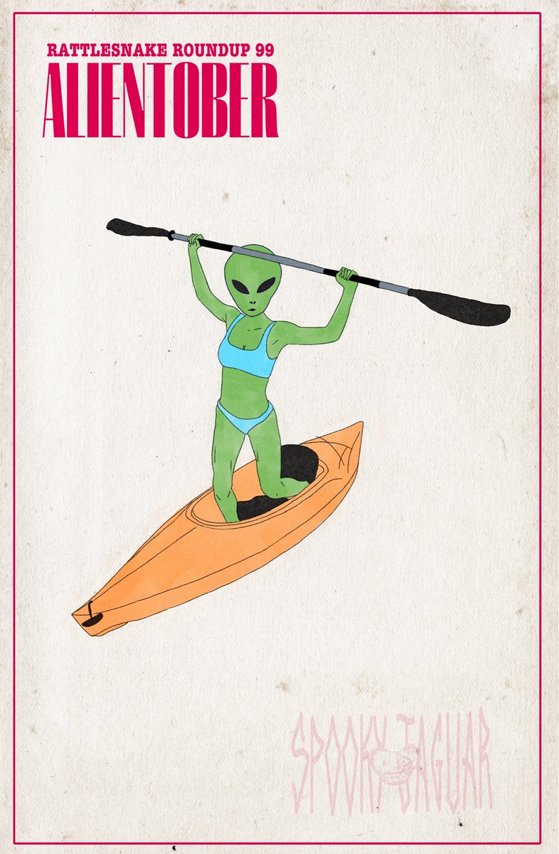 spooky_rusty's tweet image. Day 11 #Alientober: An alien is probably noticing this now. Rattlesnake Roundup 99—a new #LiminalHorror TTRPG adventure out soon. #Inktober