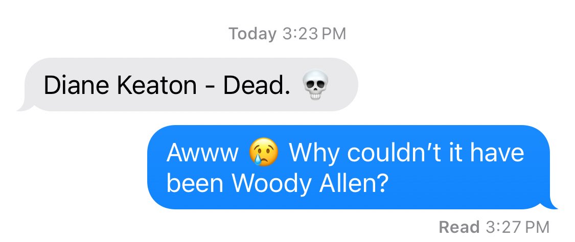 Woody Allen is trending as we scream at god for taking Diane Keaton before him.